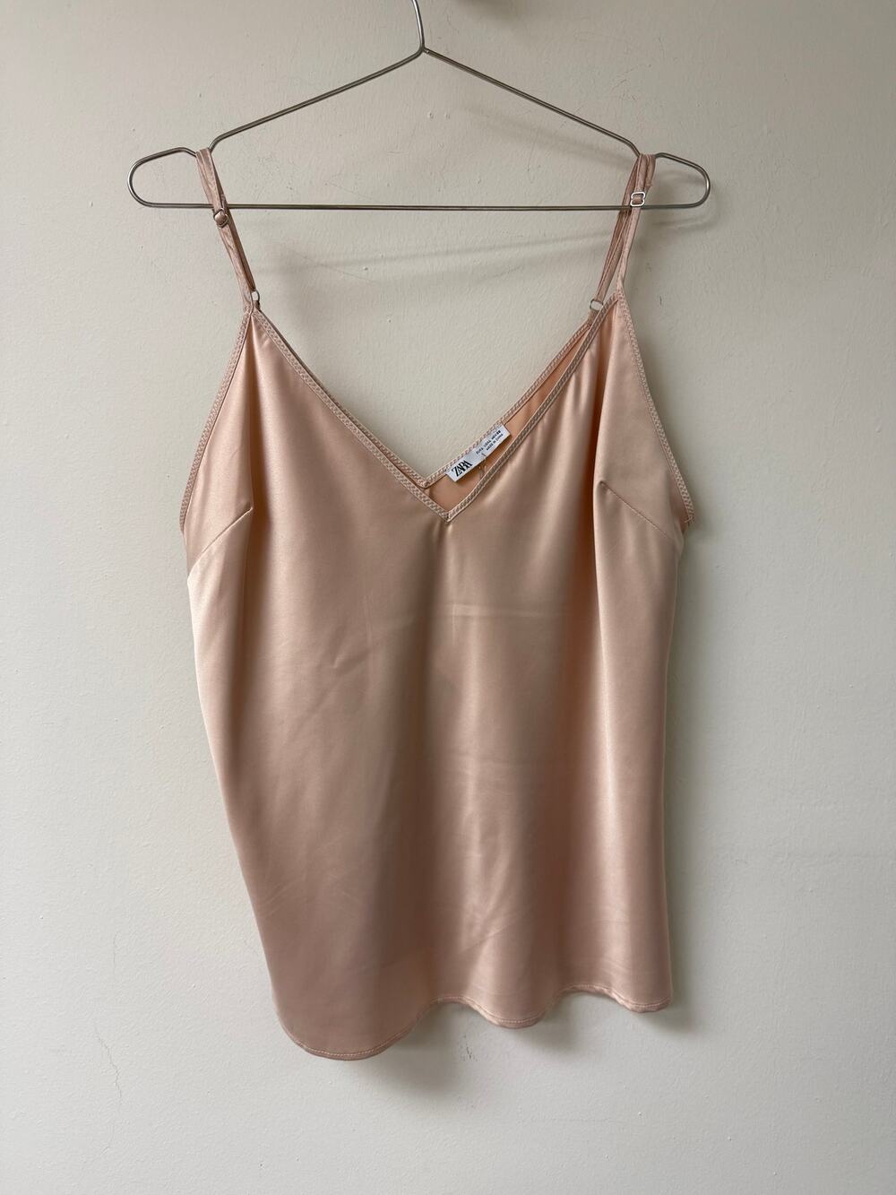 Zara Satin V Neck Sleeveless Camisole Top Pale Pink Women's